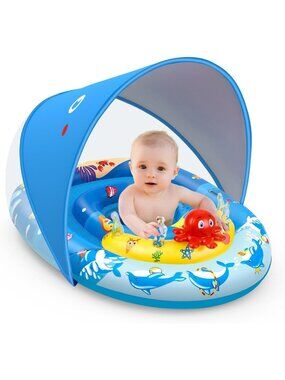 Baby Pool Float with Canopy UPF50+ | Kids Float for 6-36 Months | Safe & Fun